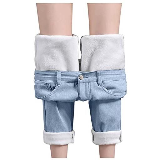 Onsoyours leggings termici da donna pantaloni da jogging foderati in pile pantaloni invernali slim fit più caldi imbottiti in velluto pantaloni sportivi jeans d blu scuro m