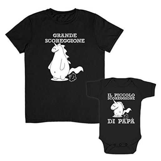 Shirtgeil coppia di t-shirt per regalo padre e figlio/piccolo e grande scoreggione papà baby nero 3-6 mesi/papà nero xx-large