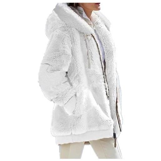 ShangSRS giacca invernale in peluche da donna felpa calda a maniche lunghe con cappuccio in tinta unita con cerniera (grigio scuro, 2xl)