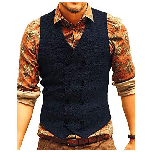 Solove-Suit gilet da uomo classico in tweed gilet a spina di pesce slim fit doppiopetto per groomsmen matrimonio(caffè, dimensioni personalizzate)