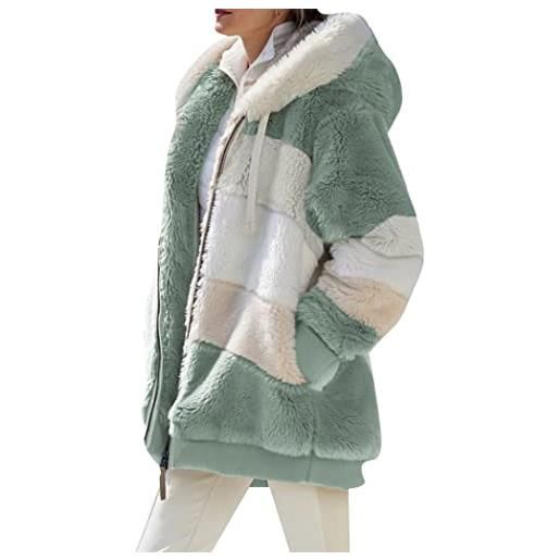 OMZIN cappotto in pile termico da donna giacca casual cardigan con bolsillo con cremallera tasche aperte viola 4xl