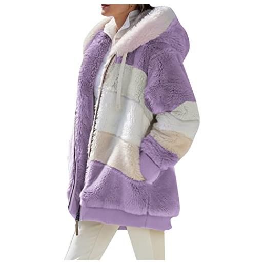 OMZIN cappotto invernale da donna con zip allentata giacca casual taglie forti in peluche cardigan semplice allentato caldo nero assoluto m