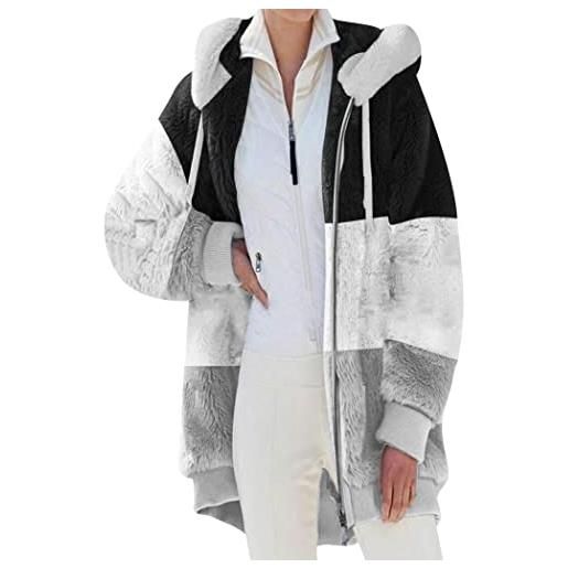 OMZIN cardigan termico da donna a maniche lunghe in peluche giacca invernale in sherpa con cappuccio in sherpa rosa 2xl