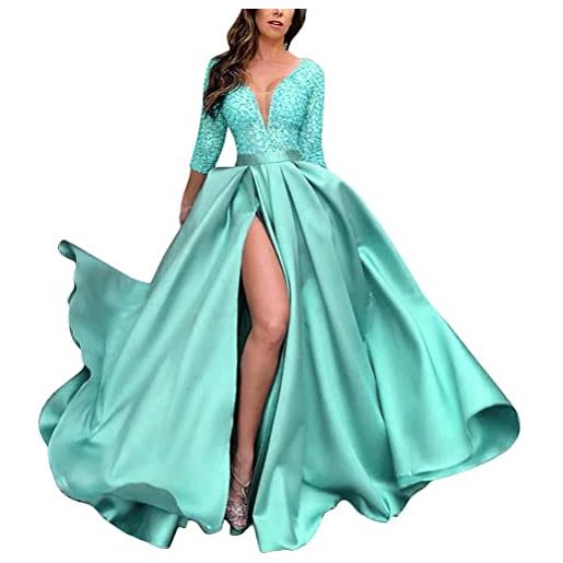 Onsoyours robe maxi à manches longues en dentelle plissée dos nu élégante cocktail soirée robe b azzurro xxl