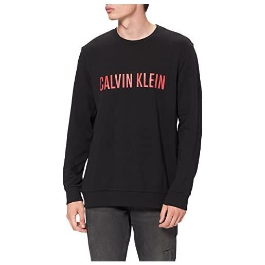 Calvin Klein l/s felpa parte superiore del pigiama, grey heather w/strawberry field, l uomo