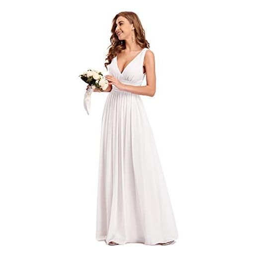 Ever-Pretty vestito da sposa donna linea ad a stile impero chiffon scollo a v senza maniche bianco 52