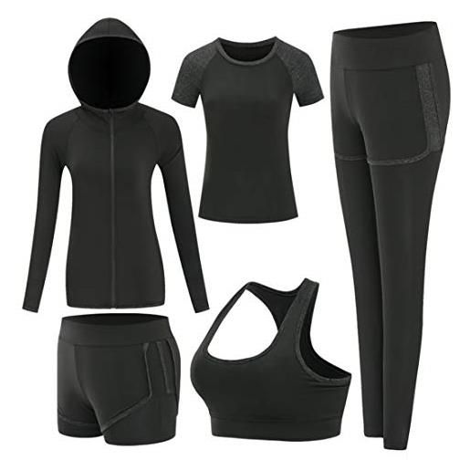 Inlefen tute da donna set morbido confortevole asciugatura rapida running jogging gym workout sweatsuit set da 5 pezzi set di abbigliamento sportivo da donna