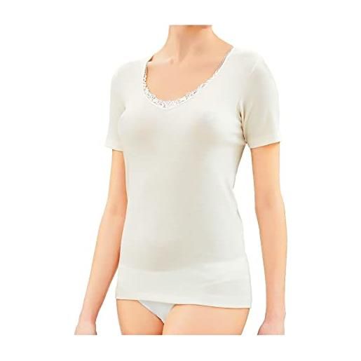 Generico maglietta intima donna lana cotone 3-5 pezzi maglia donna mezza manica con pizzo maglietta intima donna invernale (3 pezzi bianco lana 1032, 5)