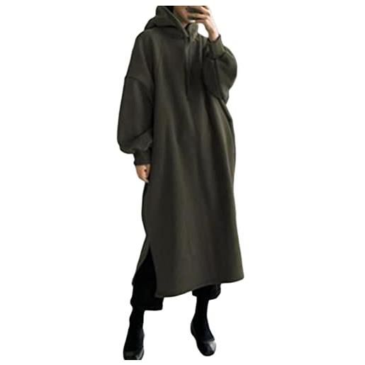 ORANDESIGNE abito felpato donna vestito invernale elegante lungo felpa con cappuccio manica lunga tinta unita hoodie oversize maxi abito pullover a nero xl