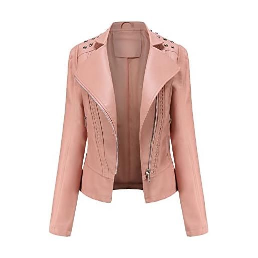 YOUCAI chiodo giacca in pelle da donna giacca di pelle con borchie giubbotto biker in ecopelle giacca motociclista con cerniera primavera autunno giubbino corto in finta pelle giubbotto similpelle rosso m