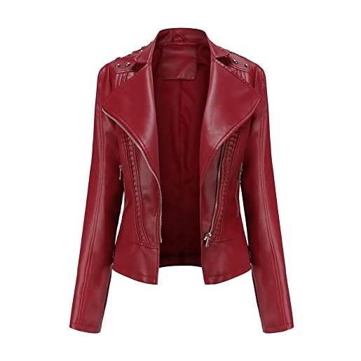 YOUCAI chiodo giacca in pelle da donna giacca di pelle con borchie giubbotto biker in ecopelle giacca motociclista con cerniera primavera autunno giubbino corto in finta pelle giubbotto similpelle rosso m