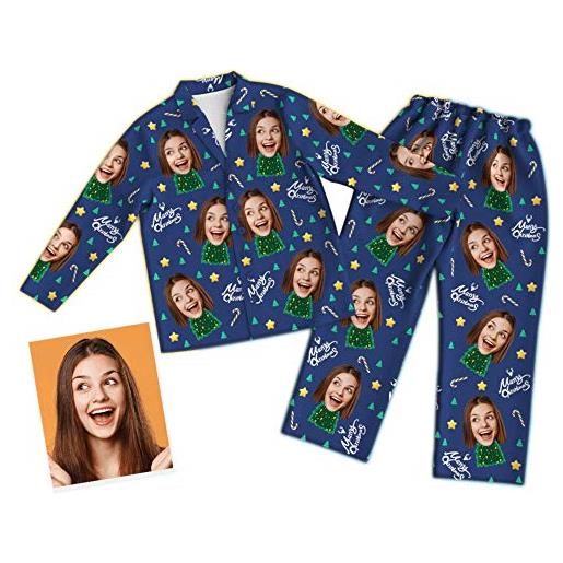 TinFrey set pigiama personalizzato con foto, set pigiama personalizzato per donna set pigiama natalizio per famiglia pigiami da notte manica lunga divertente
