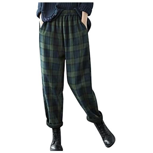 Bigassets donna vita elastica pantaloni foderati in pile scozzese con tasche white