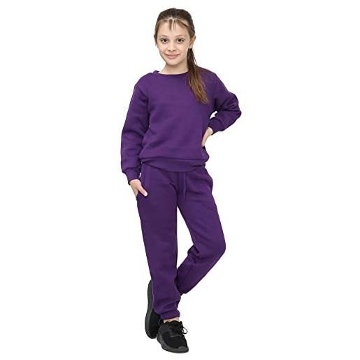 A2Z 4 Kids plain tuta jumper sweatshirts set con jogger bottom pe scuola - t. S plain jumper 108 purple 11-12