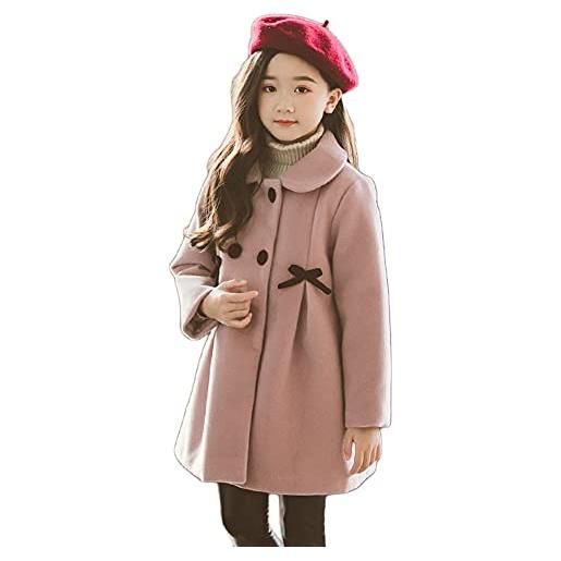 DAIHAN cappotto di lana ragazze invernale, cappotti principessa caldo leggero antivento trench giacche lungo giacca bambina cappotto elegante giubbino capispalla, pink, 120