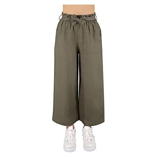 JOPHY & CO. pantaloni 100% lino donna vita alta e elastica (cod. 6322) (militare, xl)