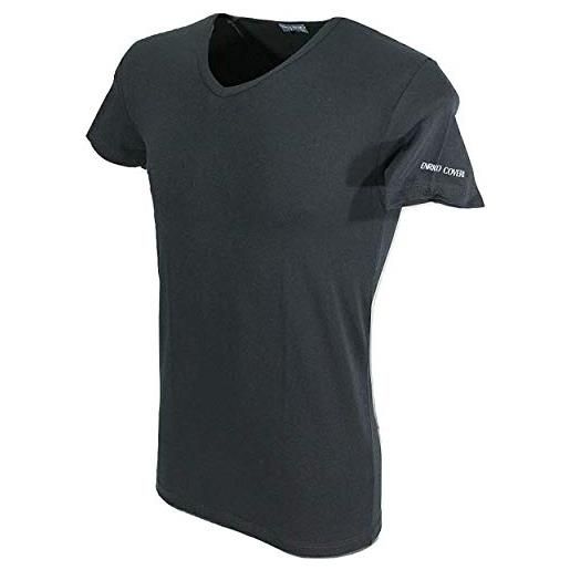 Enrico Coveri maglietta intima uomo scollo v offerta 3 e 6 pezzi, maglia uomo in cotone bielastico et 1001 (3 pezzi ass. (1 nero 1 blu 1 grigio), 4-m)
