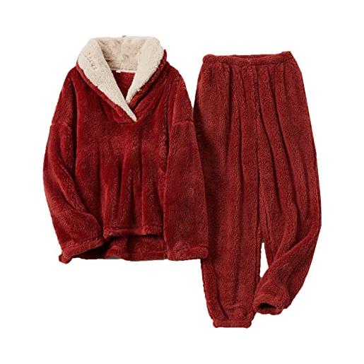BFSGBFNTMD pigiama in pile corallo donna autunno e inverno pigiama in flanella pigiama set ispessimento coppie servizio a domicilio