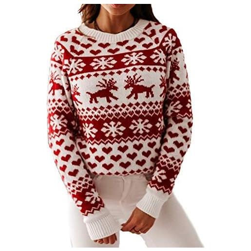 Geagodelia maglione natalizio per donna pullovers di natale motivo renna neve babbo natale invernale caldo morbido elegante ragazze christmas (bianco, m)