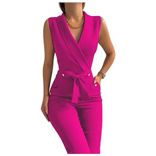 ORANDESIGNE monopezzo donna elegante tutina pantalone lungo tailleur tuta pantaloni business estiva jumpsuit sexy pagliaccetto blazer casual overall con cintura rosso xl