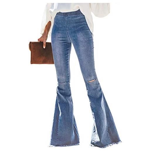 Minetom donna jeans sciolto casual vita alta pantaloni a gamba larga straight denim larga pants con tasche e blu m