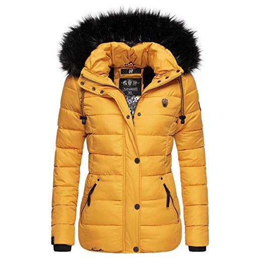 Navahoo zuckerbiene - giacca invernale da donna trapuntata con pelliccia sintetica rimovibile, giallo. , m