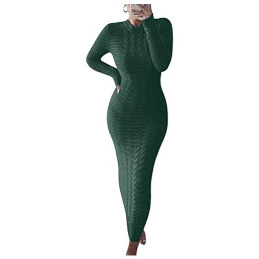 ORANDESIGNE vestito donna elegante lungo invernale abito tubino vestitino maglina casual abitino aderente maglia caldo maxi knitted sweater dress sera verde xs