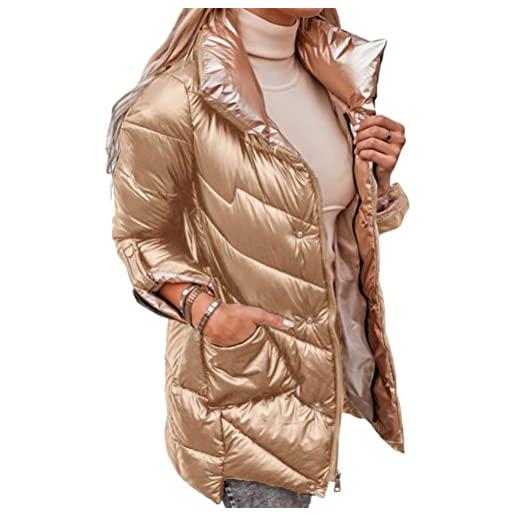 ticticlily giacche donna invernali autunnali piumino casuale giacca lucida bomber giubbotto manica lunga con cerniera cappotto lucidi caldo cappotti bluse tinta unita per donna oro xxl