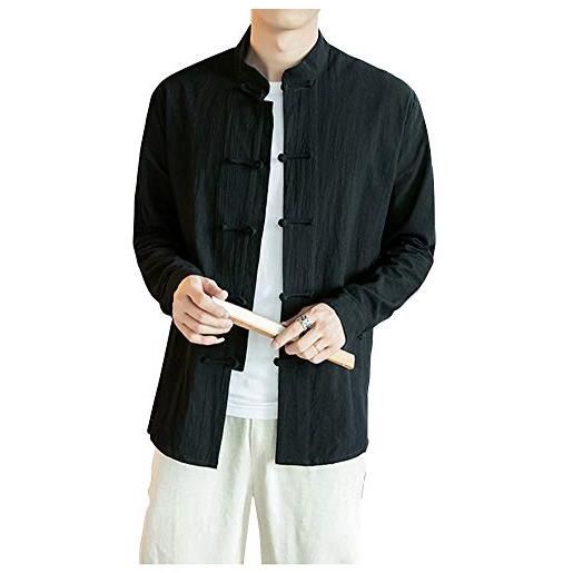 PengGengA camicia di lino da uomo, classica camicia stile cinese kung fu top tuta bianco l