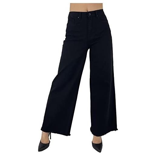 JOPHY & CO. pantalone palazzo jeans denim donna elasticizzato in cotone con tasche e gamba a zampa d'elefante (cod. 197, 197-1, 208, 198, 146) (nero (cod. 1282), xl)
