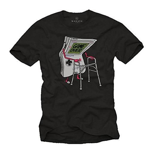 MAKAYA old school gaming t-shirt - game over - vintage super controller - regali divertenti - magliette nerd uomo mario boy xxl