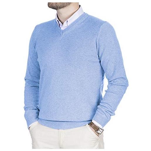 Cashmere Zone - maglione uomo collo a v in 100% cashmere lana kashmire invernale con manica lunga (blu scuro, xl)