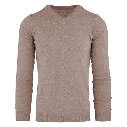 Cashmere Zone - maglione uomo collo a v in 100% cashmere lana kashmire invernale con manica lunga (verde, xl)