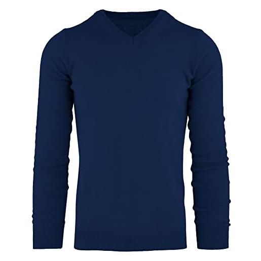 Cashmere Zone - maglione uomo collo a v in 100% cashmere lana kashmire invernale con manica lunga (grigio medio, xxl)