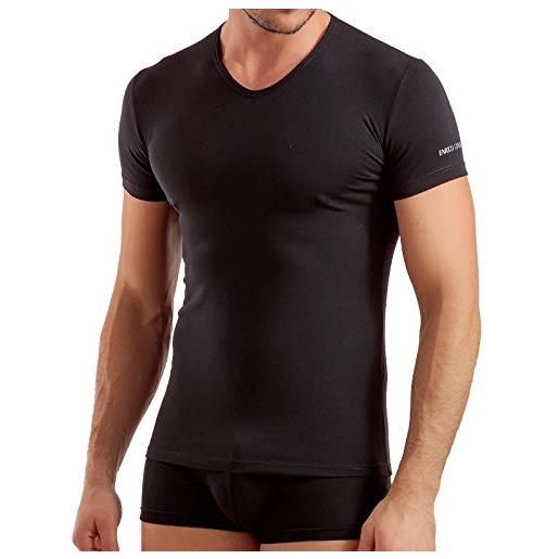 Enrico Coveri 2 pezzi maglia uomo scollo a v mezza manica et1001 in cotone bielastico, nero, 4/m