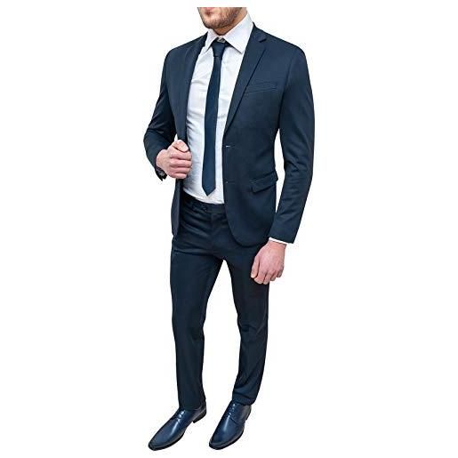 Evoga abito completo uomo blu scuro smoking vestito slim fit elegante (46)