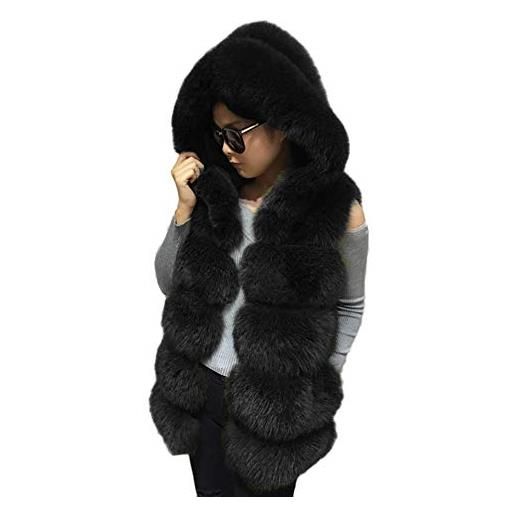 YOUCAI gilet con cappuccio in morbida pelliccia sintetica senza maniche leggero gilet invernale caldo giacca cappotto per donne e ragazze, taglia unica, nero