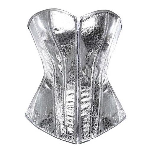 WLFFW bustino corsetto pvc donna corpetto cerniera (eu(32-34) s, silver)