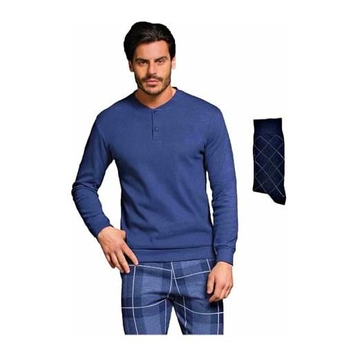Enrico Coveri pigiama uomo invernale + calza coveri omaggio pigiama uomo in caldo jacquard pigiama uomo felpato caldo confortevole (xl, 2149 blu + calza)