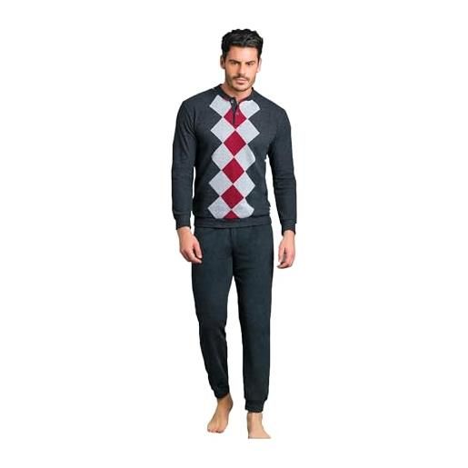 Enrico Coveri pigiama uomo invernale + calza coveri omaggio pigiama uomo in caldo jacquard pigiama uomo felpato caldo confortevole (s, 5074 blu+ calza)