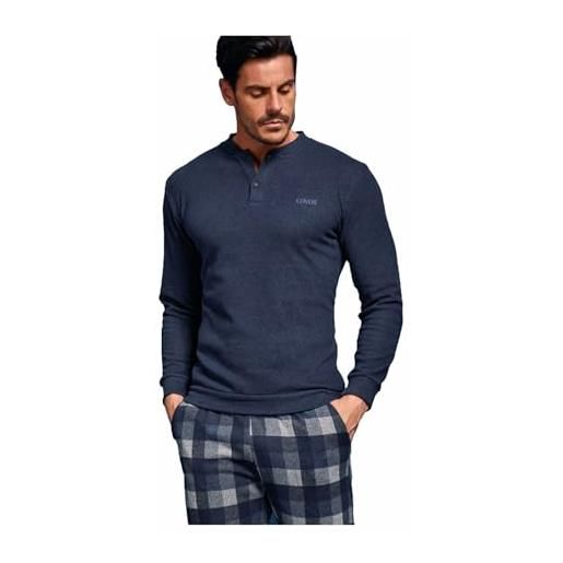Enrico Coveri pigiama uomo invernale + calza coveri omaggio pigiama uomo in caldo jacquard pigiama uomo felpato caldo confortevole (m, 2149 blu + calza)