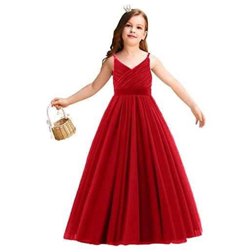 NNJXD vestito da festa per ragazza di fiore tutu paillettes scintillanti festa di natale bowknot abito da sposa lungo da principessa 053 rosso taglia (140) 8-9 anni