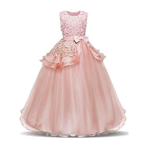 NNJXD abito da ragazza con paillettes sparkle principessa festa di natale abito da sposa per ragazze di fiore 2011 rosa taglia (140) 8-9 anni