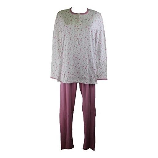 Linclalor pigiama donna caldo cotone serafino art. 92626 taglie forti 46-64 (panna essenzio, 54)