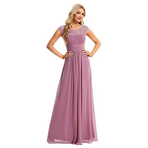 Ever-Pretty vestito da sera donna lungo plissettato rotondo senza maniche elegante abito da sera borgogna 44