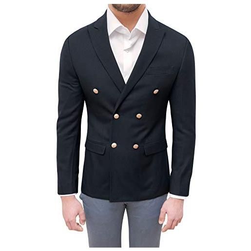 Evoga giacca uomo sartoriale blazer invernale slim fit elegante (3xl, blu in velluto)