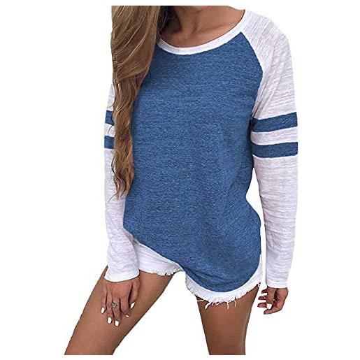 Bipily maglietta donna estive t-shirt girocollo a maniche lunga elegante semplici da casual manica a righe manica lunga tops
