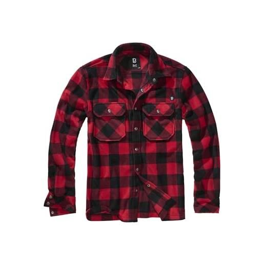 Brandit jeff-maglietta a maniche lunghe in pile camicia, rosso/nero, m uomo