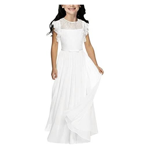 ORANDESIGNE vestito chiffon bambina vestiti estivi ragazza senza maniche vestito da cocktail da sera elegante abiti da cerimonia vestito principessa bambina b bianco 140