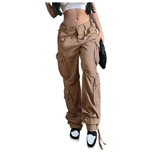 Tomwell donna casual pantaloni cargo donna vita alta trousers con multi tasche pantalone da lavoro moda y2k streetwear baggy hip hop per joggers sportivo yoga e verde s